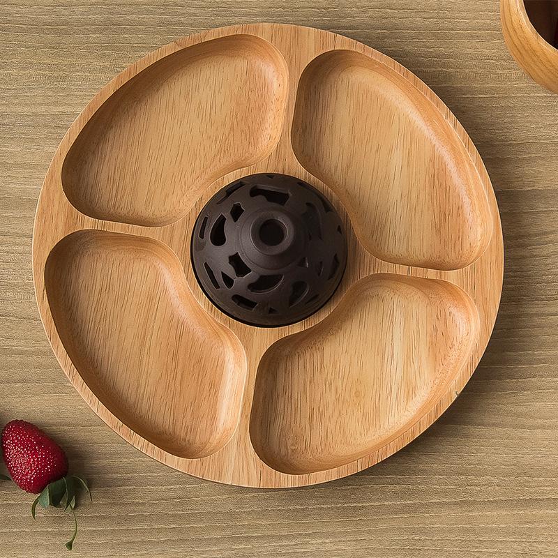 Wood Appetizers Serving Dish Household 5 Compartments Snack Dry Fruit Plate Candy Tray - Round Divided Snack Plate Tray