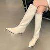 Fashion Liyke Sexy Pointed Toe White Knee High Boots Women Cozy PU Leather Autumn Winter Slip On Low Thin Heels Ladies Shoes Botas Mujer