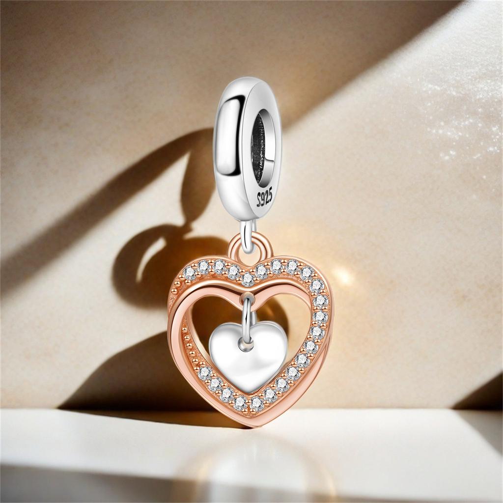 Copper Heart Shape Romantic Love Pendants Bracelet Charms Fit Women Jewelry Party Beads Diy Fine Gift Accessory