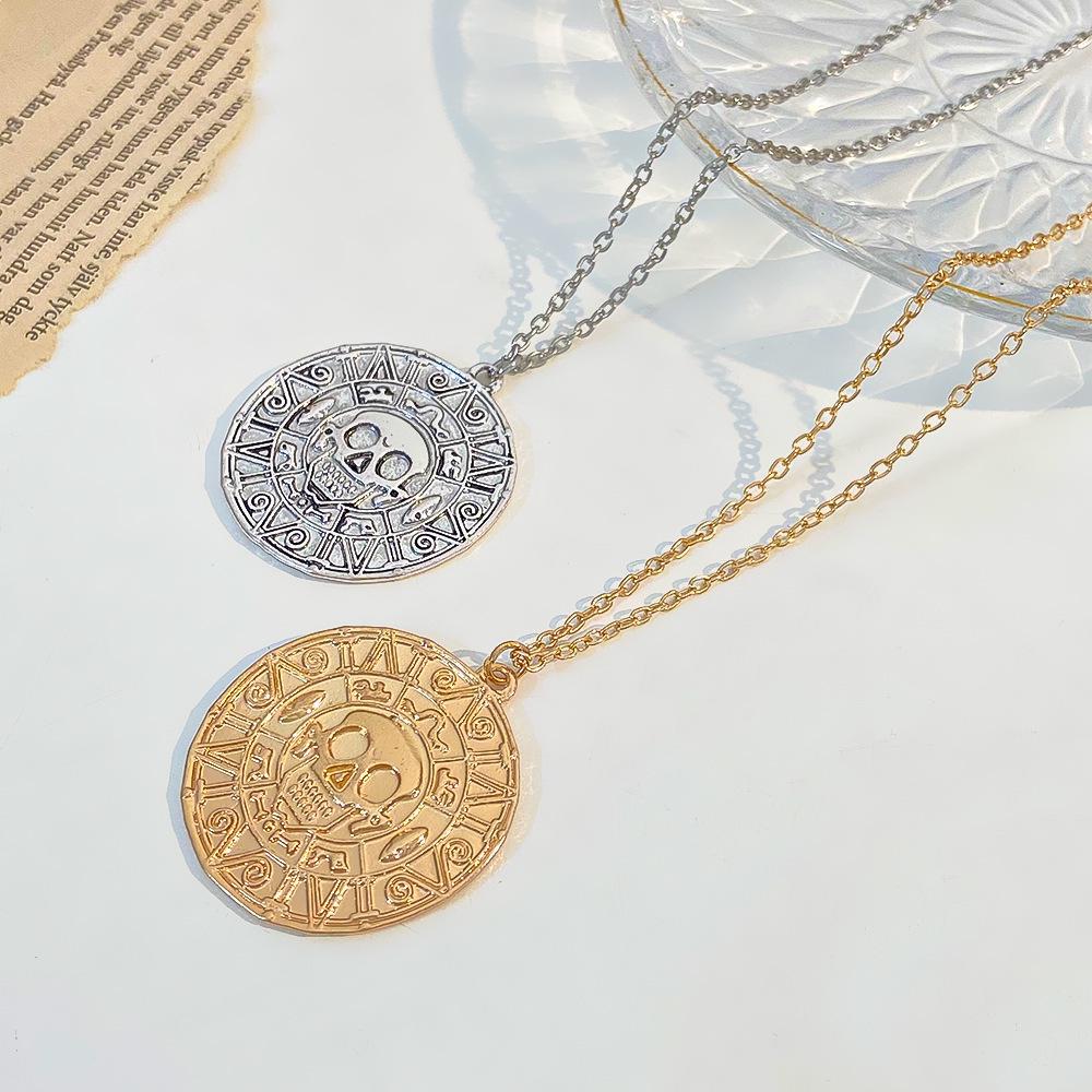 Pirates of the Caribbean Men’s Gold Coin Chain Skull Pendant Necklace