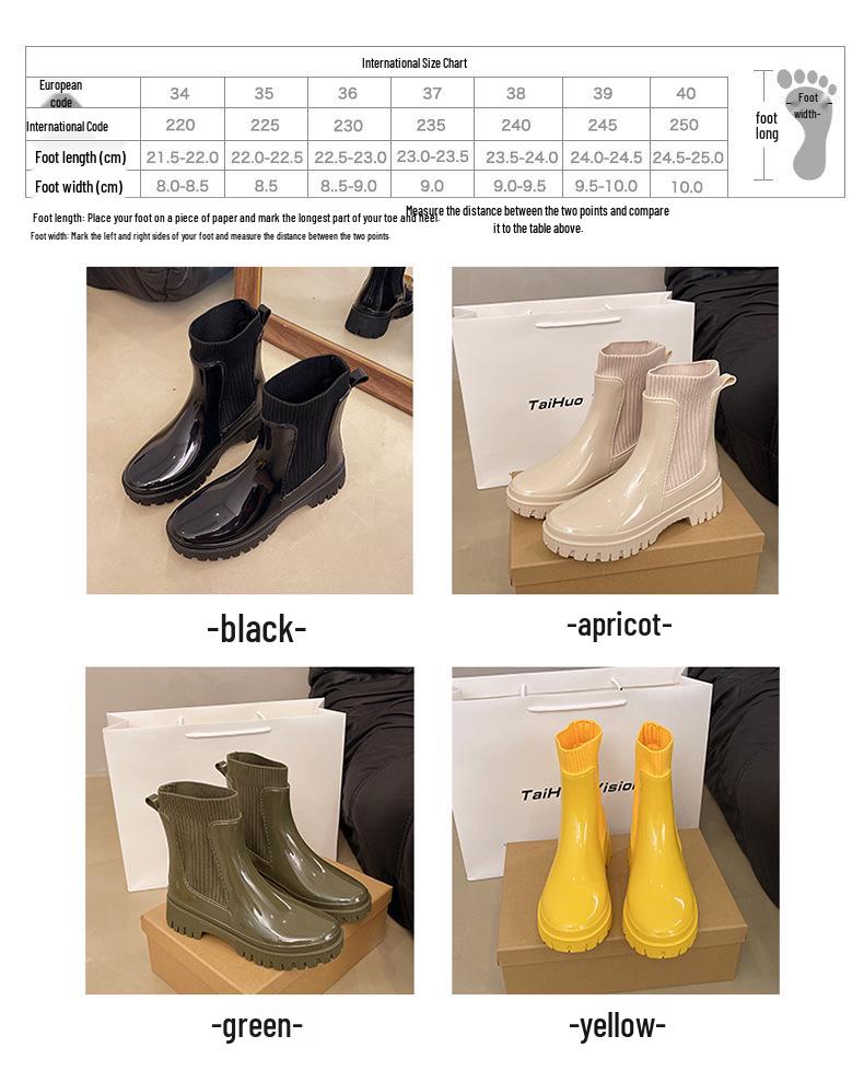 2025 Women's Fashion Elastic Band Waterproof Rain Boots - Thick Sole, Solid Color, Non-Slip & Versatile Casual Galoshes