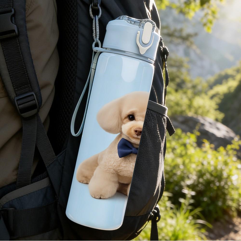 1PC Light Brown Teddy Puppy Dog Print 750ml Color Plastic Sports Water Bottle Leakproof Flip Straw Lid Suitable for Sports Office Home Use