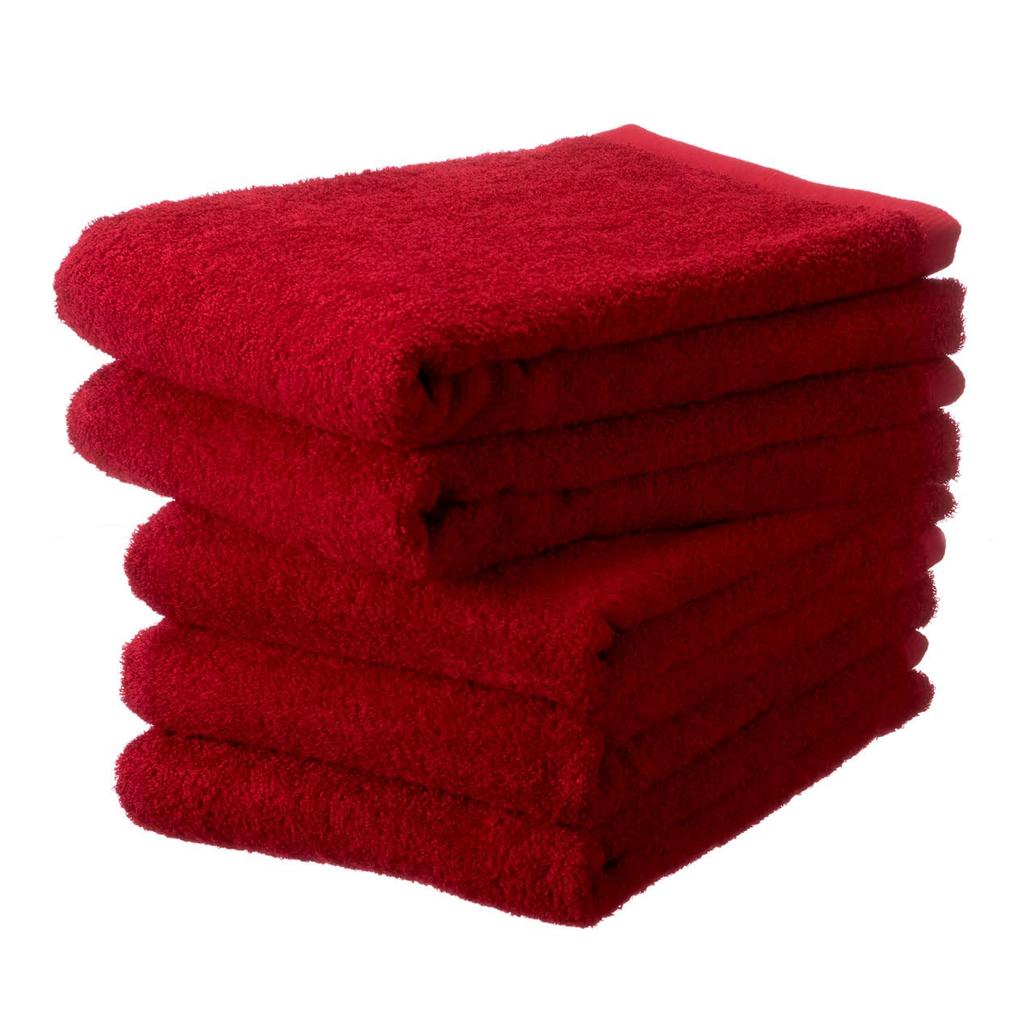 Set of 5 Japanese-made Senshu Towels (approx. 60 X 120 Cm), Red, for Hotel and Bath Use
