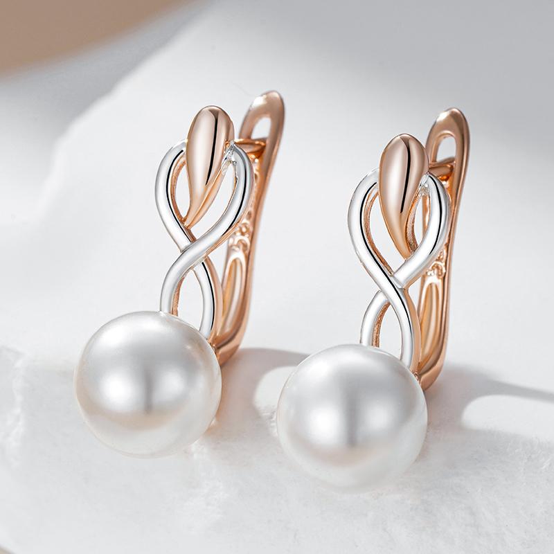 Fashion Geometry Pearl Drop Earrings For Women Rose Gold Color Mix Natural Zircon Boho Ethnic Wedding Jewelry