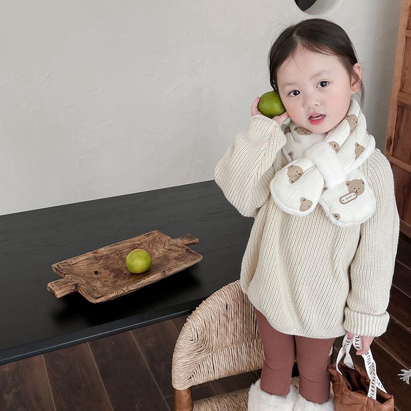 Winter Baby Bear Scarfs Warm Bear Fleece Kids Neck Warmer Cross Children Scarves for Girls Boys Baby Accessories