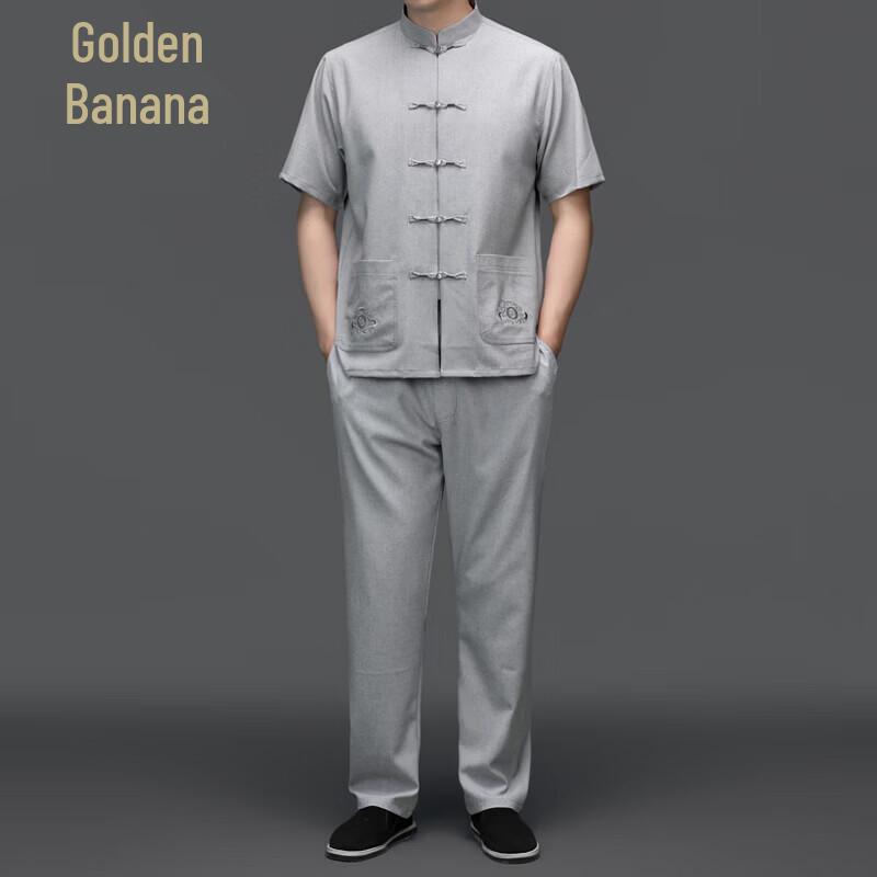 Men s Chinese Style Linen Blend Casual Wear 43/4XL