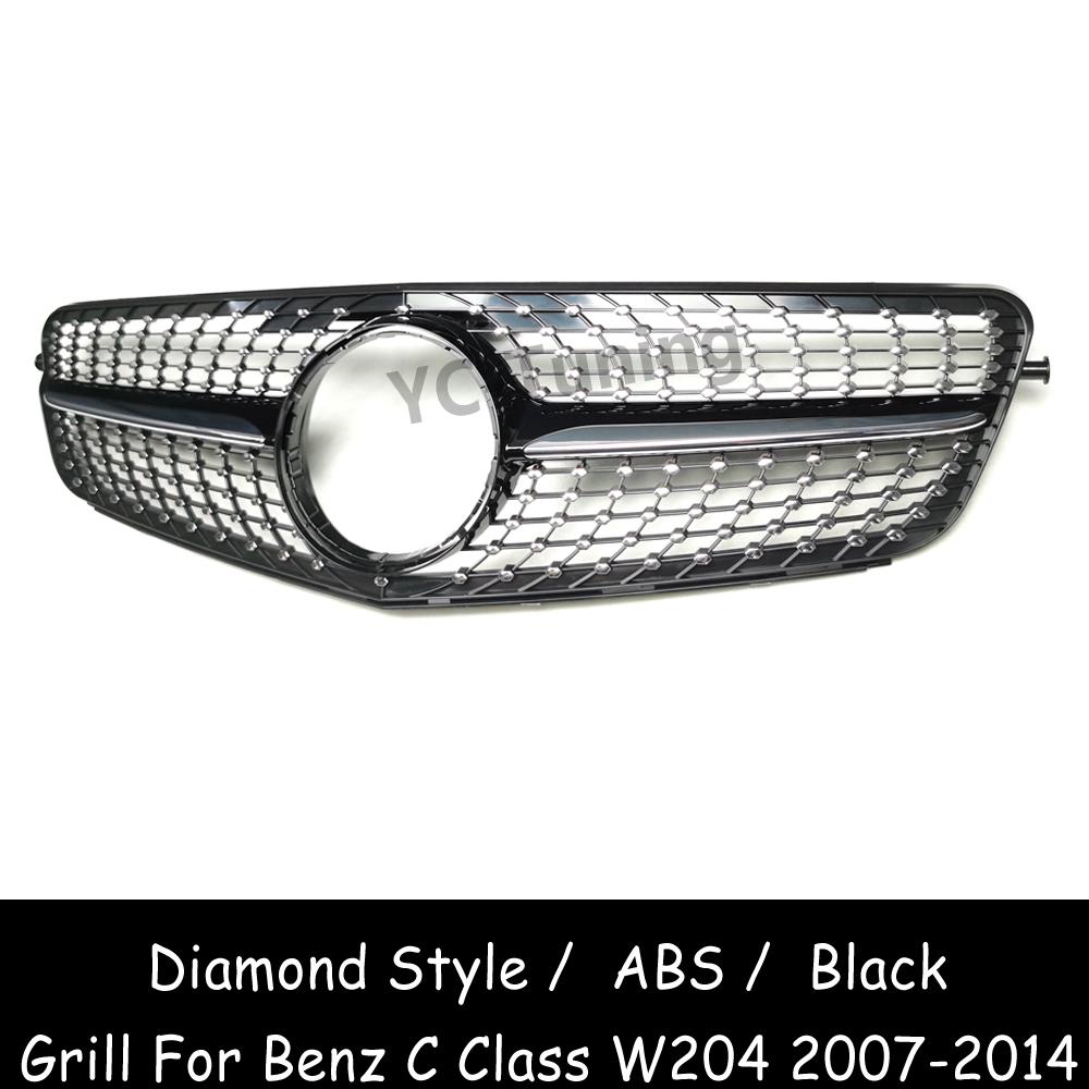 W204 Diamond Style ABS Front Bumper Grille For Mercedes Benz C Class W204 C180 C200 C250 C280 C300 C350 Racing Grills 2007-2014