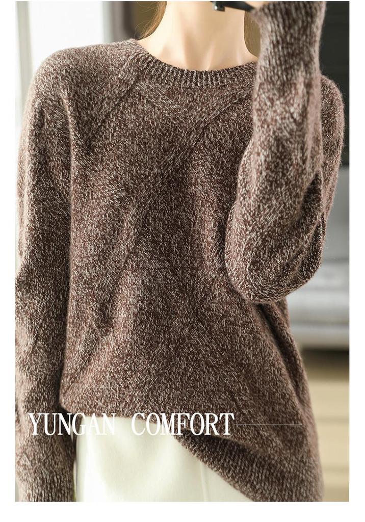 Women's 100% Pure Wool Round Neck Thickened Sweater for Autumn/Winter