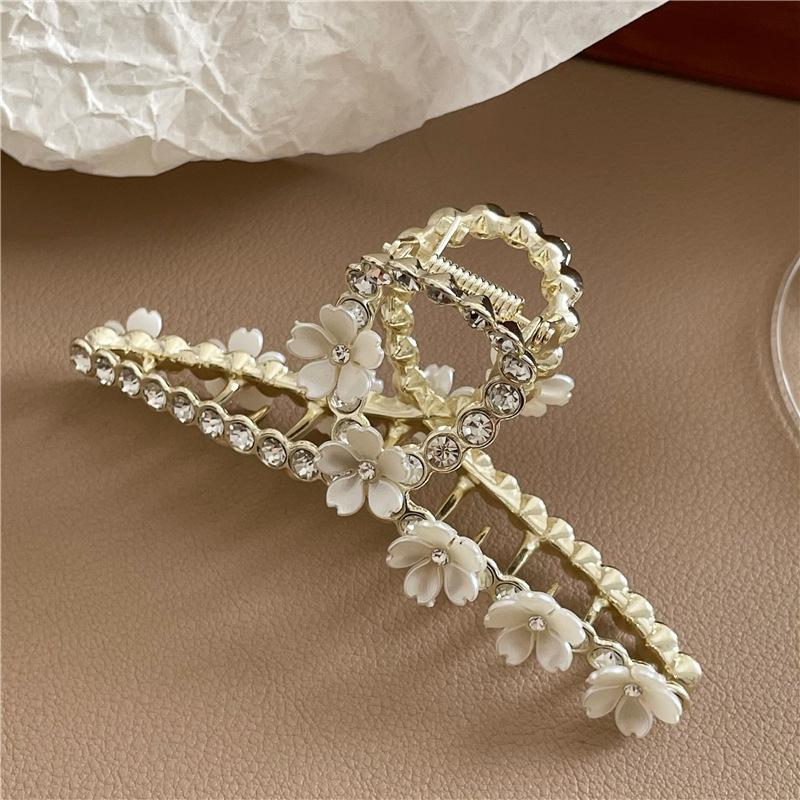 Hibiscus Camellia Flower Hairpin Large Size Grab Clip Female Summer Shark Clip Headdress Pearl Hairpin