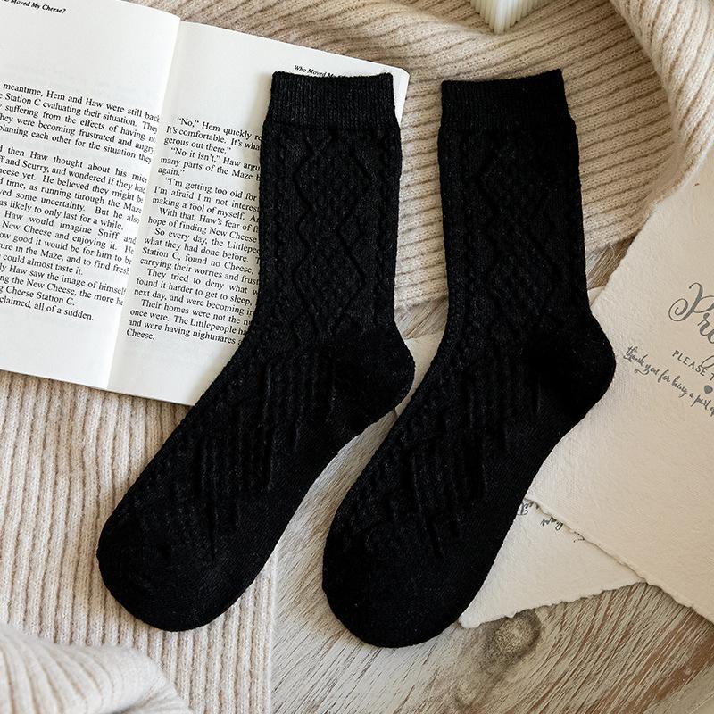 Winter Cashmere Wool Women Socks Solid Japanese Style Retro Long Women Girls Thermal Crew Sock