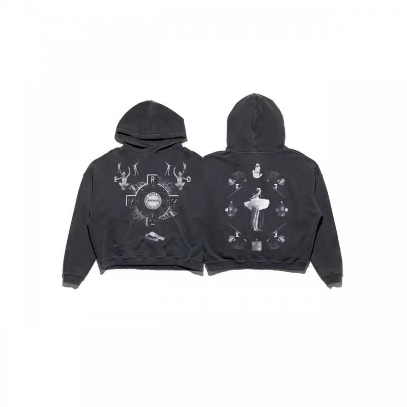 Unisex Distressed Washed Cotton Hoodie With Graphic Print Loose Fit Streetwear Sweatshirt Men Women