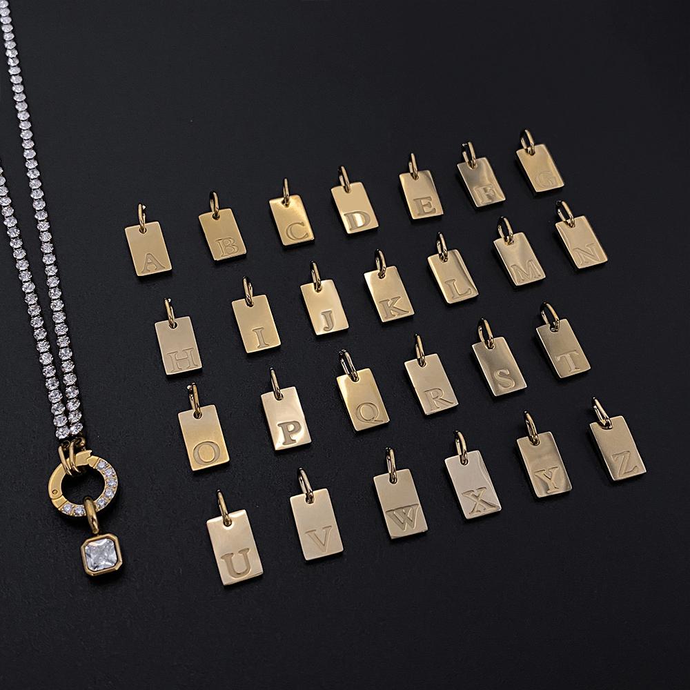 eManco Stainless Steel A-Z Letter Necklace Geometric Zirconia Pendant Necklaces Charm Women Party Fashion Jewelry