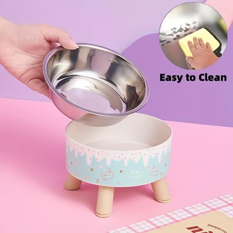 1pc cat bowl ice cream pet bowl high footed bowl dog large capacity stainless steel bowl anti knock