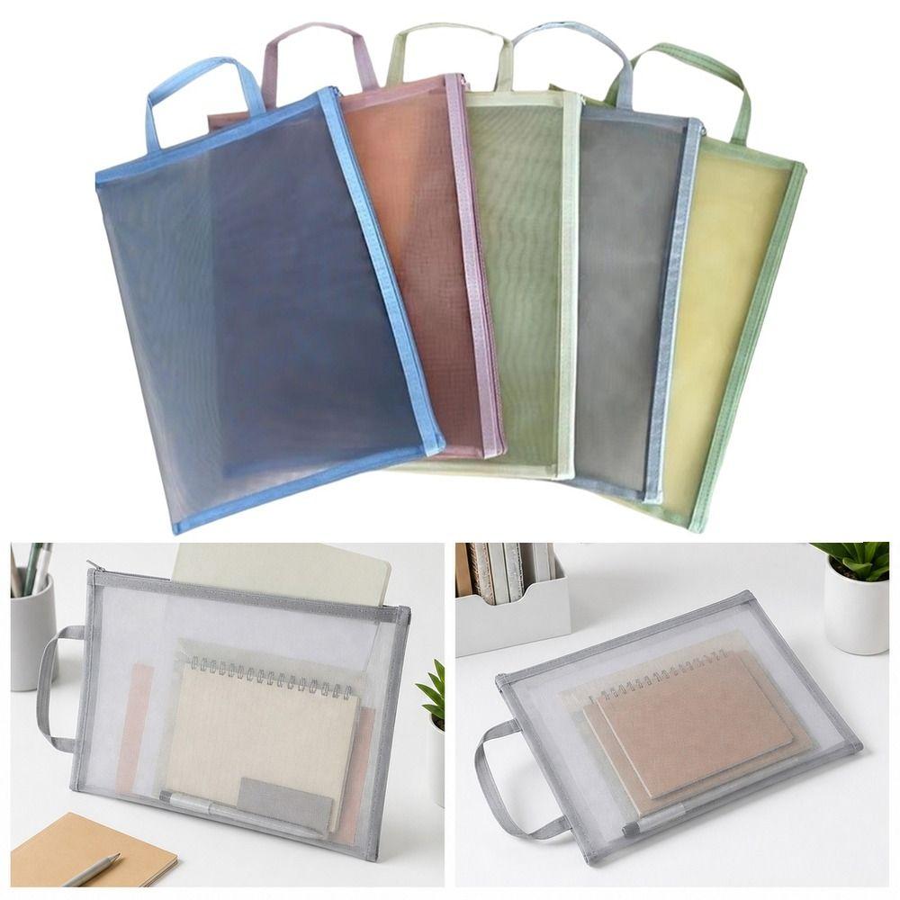 A4 Document Storage Bag Nylon Cosmetic Makeup Bag New Mesh Zip Bag  School Supplies