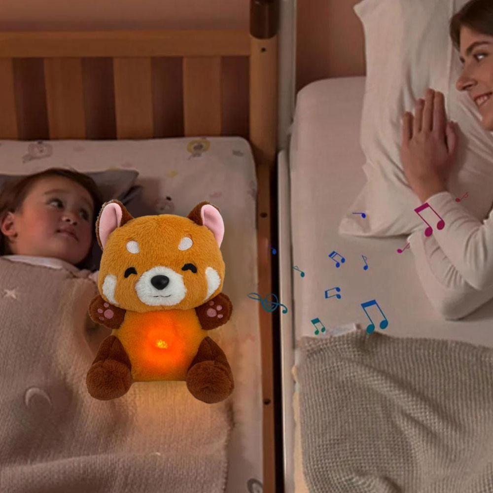 Stuffed Animal Breathing Red Panda Music Lights Sound Sleeping Doll  Children Gift