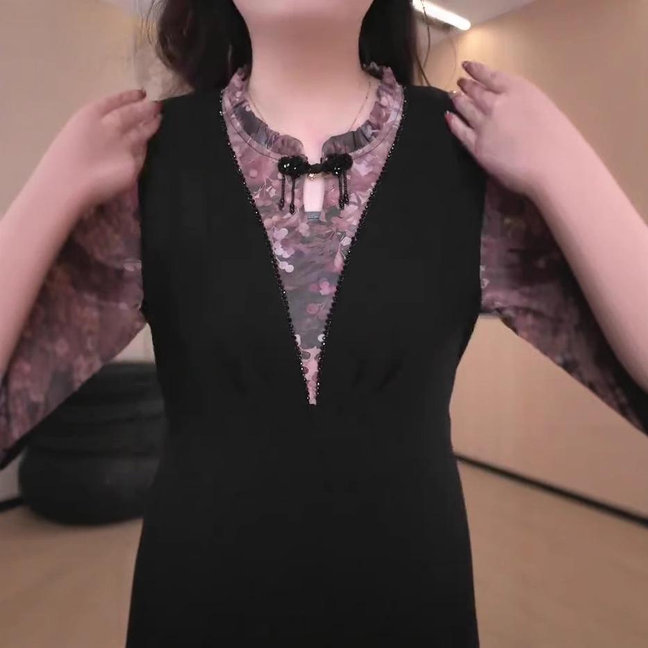 Spring French Light Luxury Slimming Lace Chiffon Dress Plus Size Fashion for Women