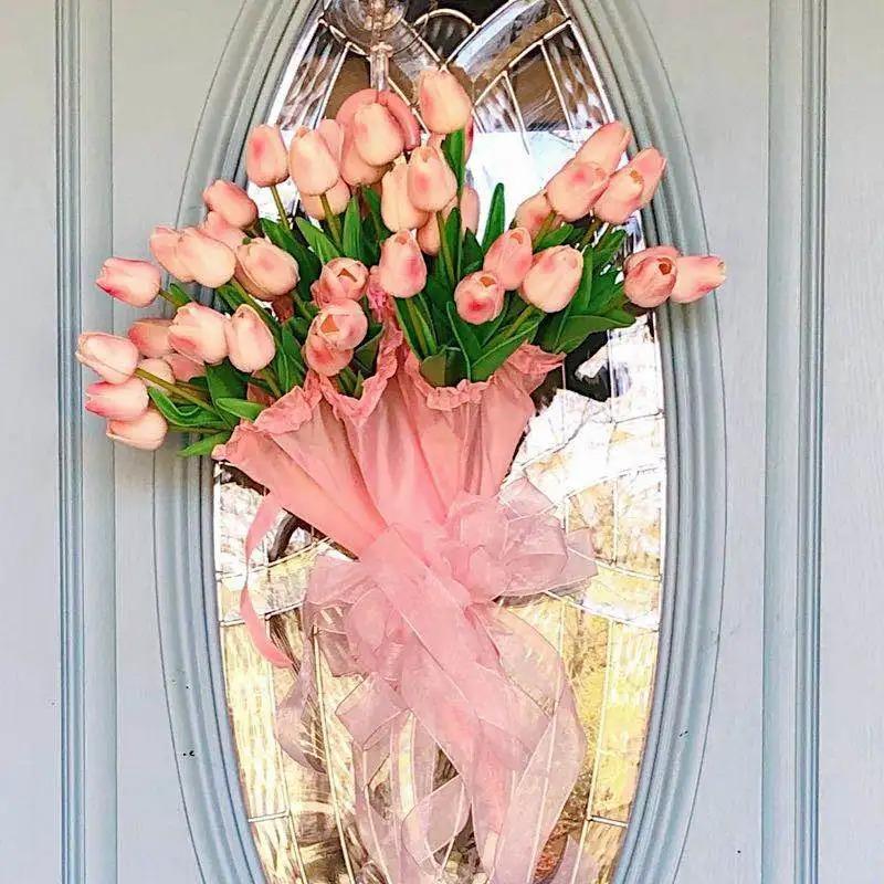 10Pcs Artificial Flower Realistic Touch Tulip Scrapbooking Vase Home Decor Wedding Garden Arch Garland Mother's Day Bouquet DIY