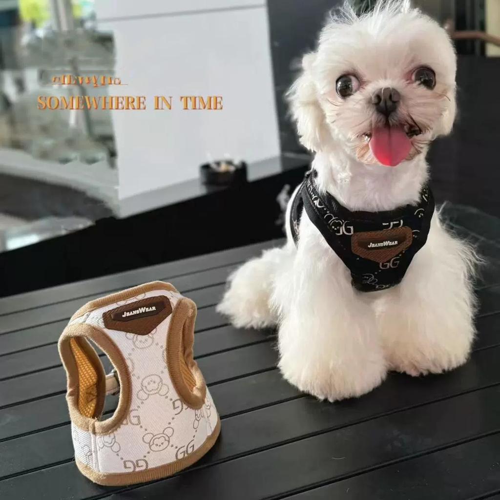 Black Khaki Dog Harness Vest And Leash Set Luxury Pet Chest Strap Walking Lead Collar Vest For Puppy Animal Schnauzer Chihuahua