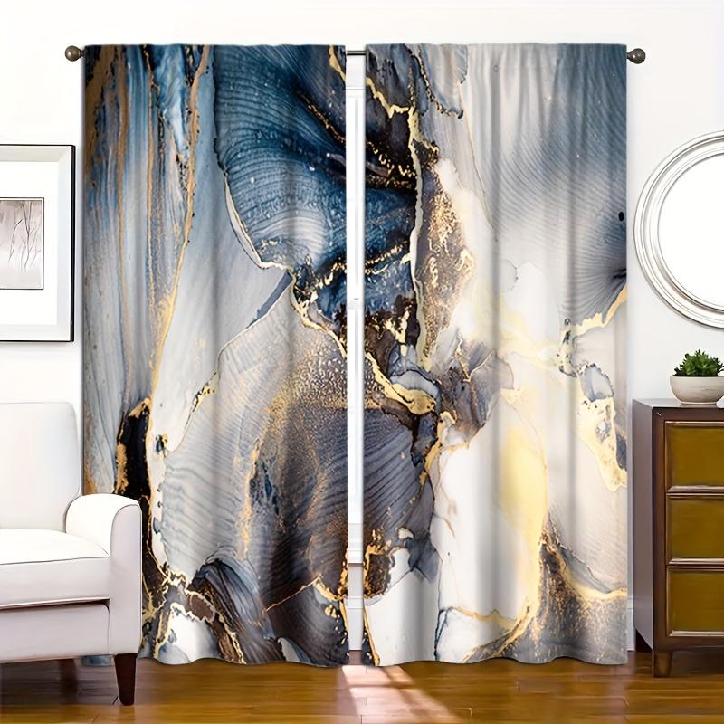 2pcs Marble Pattern Curtain Decorative Window Drape Window Treatments For Bedroom Living Room Office  Home Decoration Room Decor