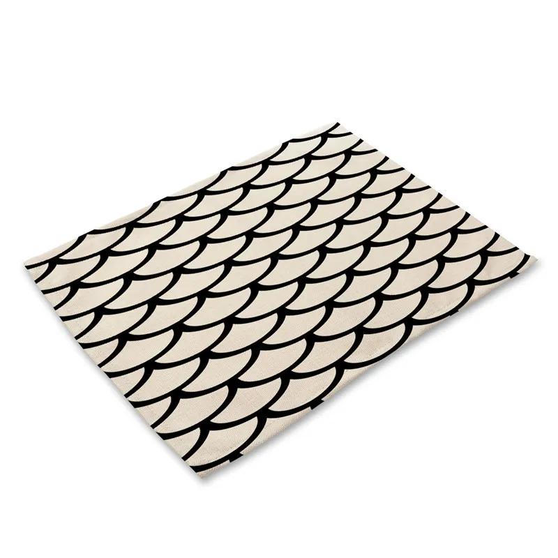 Geometric Striped Printed Linen Placemat Fruit Bowl Meal Plate Mat for Home Party Dining Tables Wedding Kitchen Banquets Decor