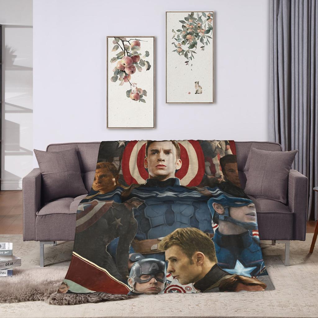Captain America Plüschdecke Kinder Heldenfans Flanell Überwurfdecke für Sofa Sessel Super Weich Maßgeschneiderte Qualität Tagesdecke Geschenk