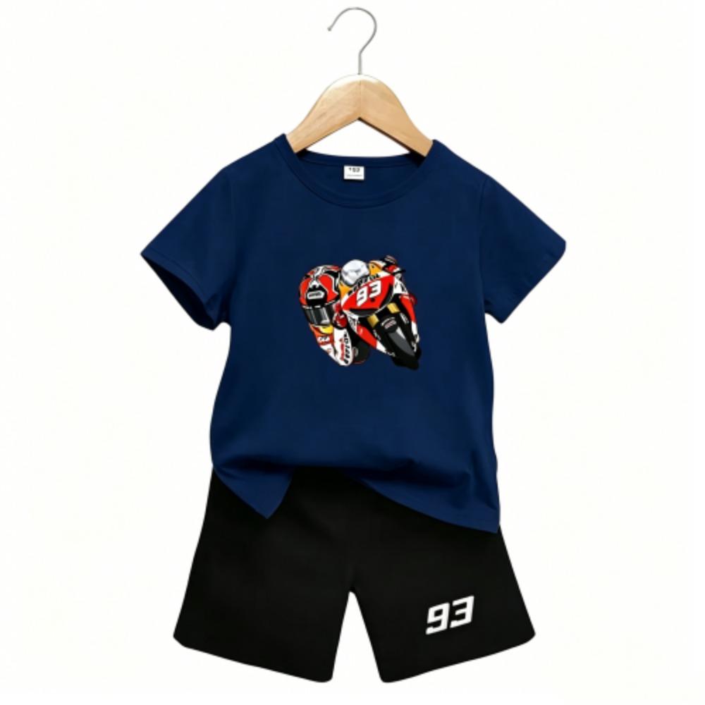 Outdoor Street Motorcycle Rennwagen Muster Druck Nr. 93 Kinder T-Shirt und Shorts 2-teiliges Set Sommer Haus Freizeit Outfit Jungen und Mädchen Sport Set