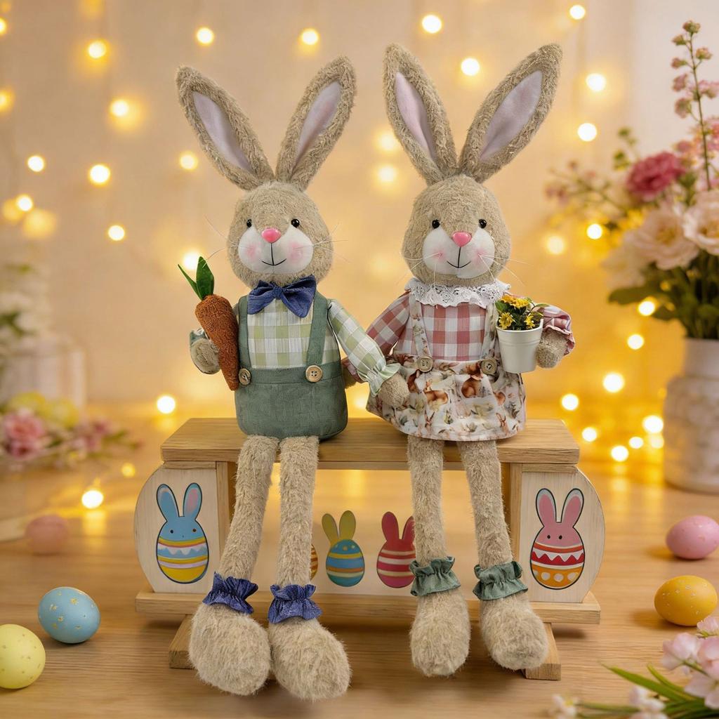 Desktop Rabbit Plush Toy Decoration with Long Legs for Stable Sitting Party Ornament Sustainable Polyester Fabric Safe