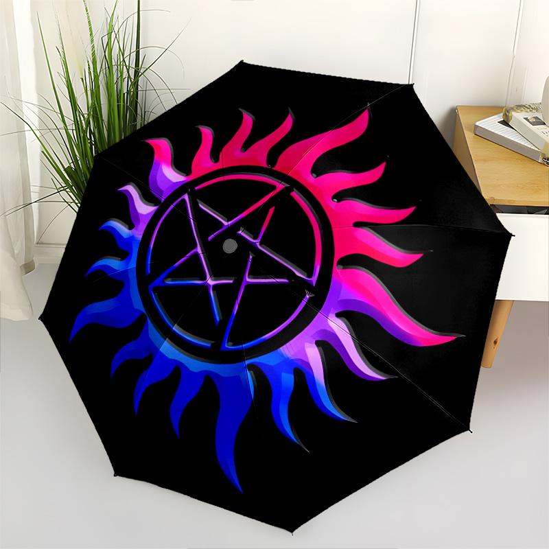 1 PC Automatic Folding Umbrella - Supernatural Pattern Portable Foldable Design With 8 Ribs Christmas Birthday Gifts