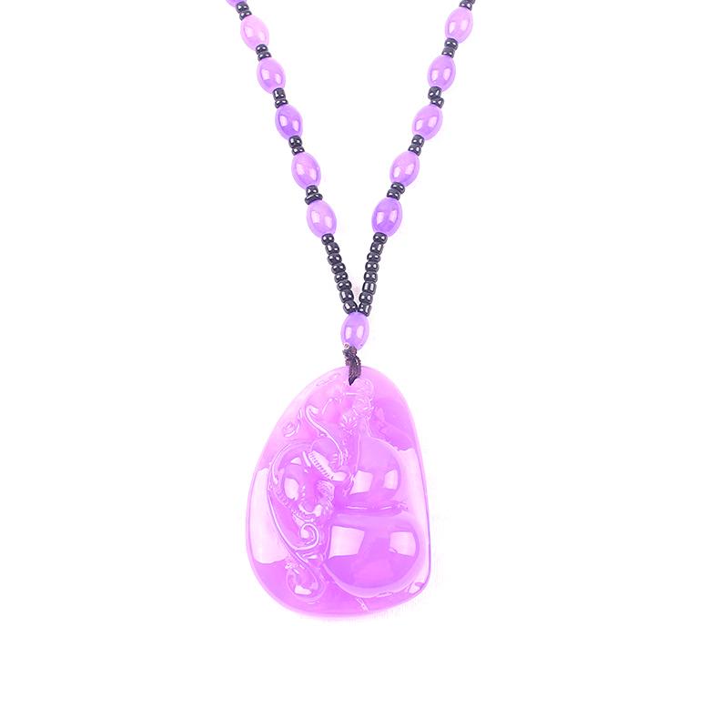 Retro Imitation Amber Necklace For Men And Women Purple Beaded Long Pendant Sweater Chain Mother'S Day Gift