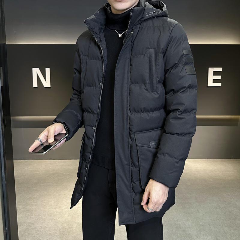 Men s Plus Size Casual Mid-Length Cotton Jacket with Fur Collar Hooded, Thickened for Warmth, High Quality M