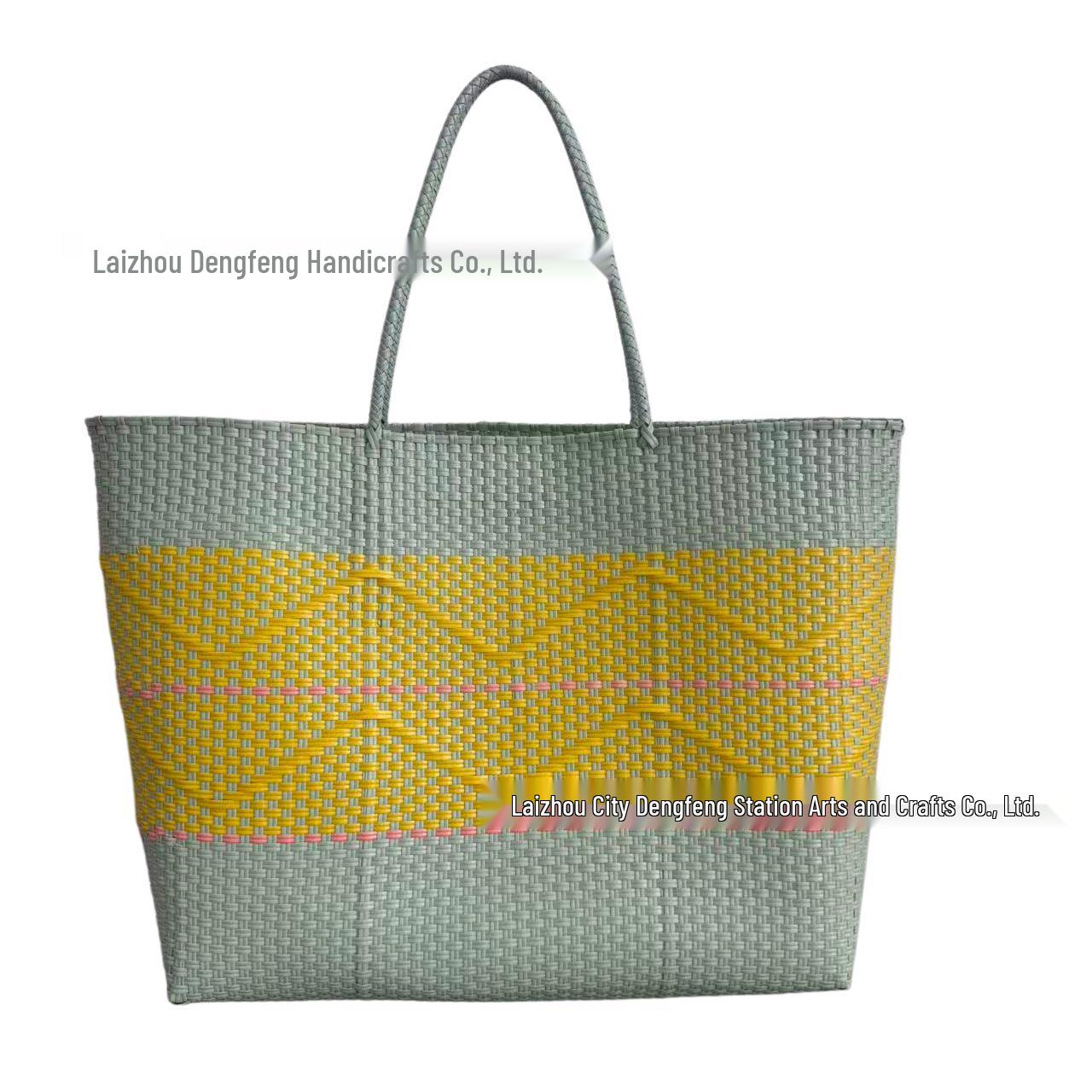

Handmade Large Capacity Striped Woven Tote & Shoulder Bag Yellow-Green