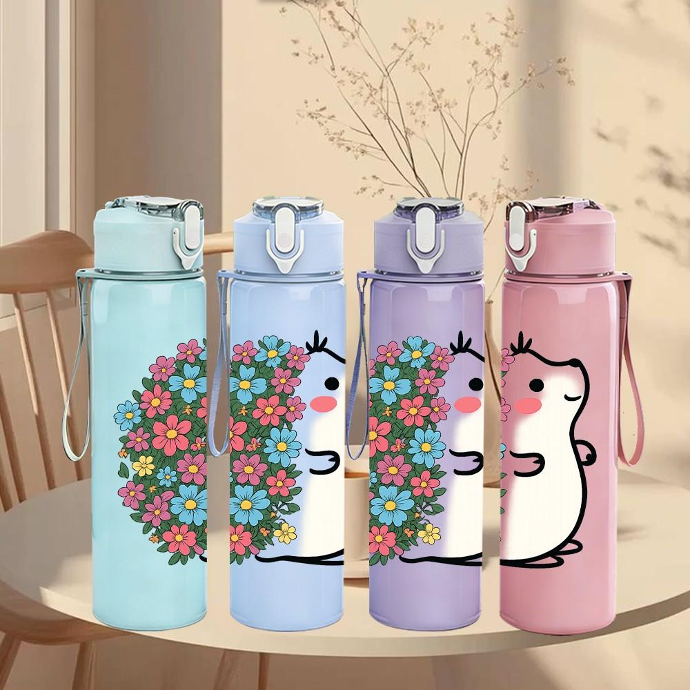 1PC Floral Hamster Cartoon 750ml Color Plastic Sports Water Bottle Leakproof Flip Straw Lid Suitable for Sports Office Home Use