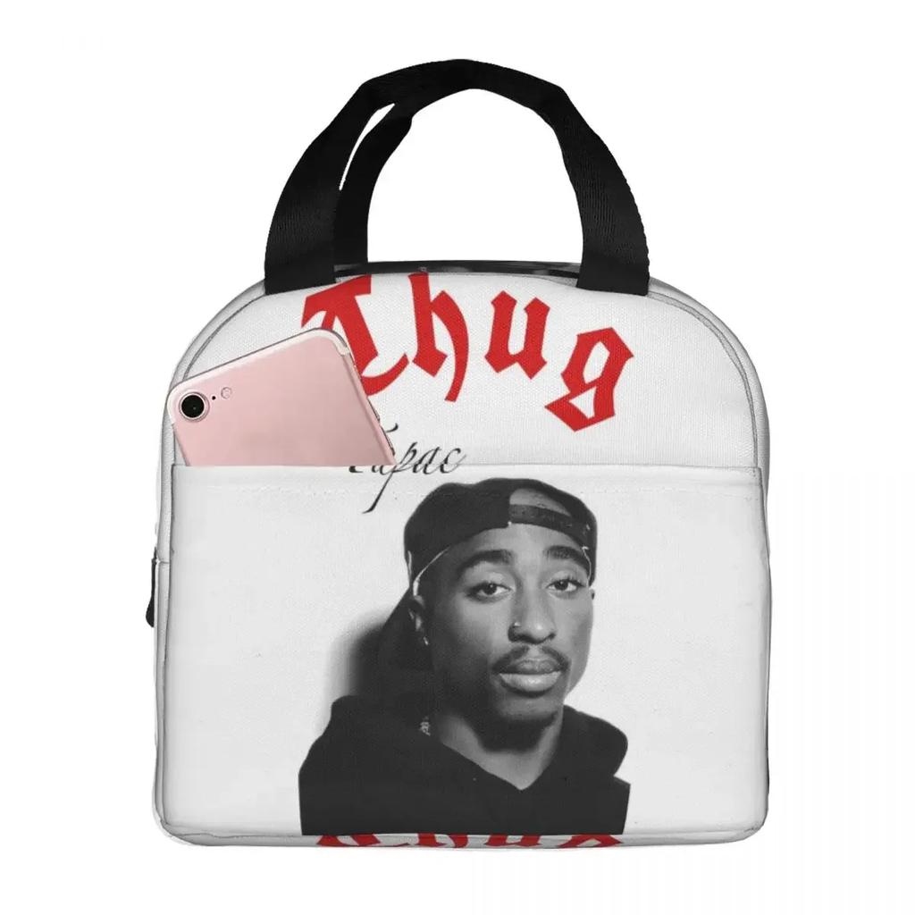 Rapper Tupac 2PAC Hip Hop Insulated Lunch Bag for Women Kids Portable Food Boxes Thermal Lunch Box Tote