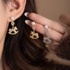 Silver Needle Light Luxury Gold Pony Coin Pearl Pendant Women's New High Sense Versatile Trend Temperament Earrings