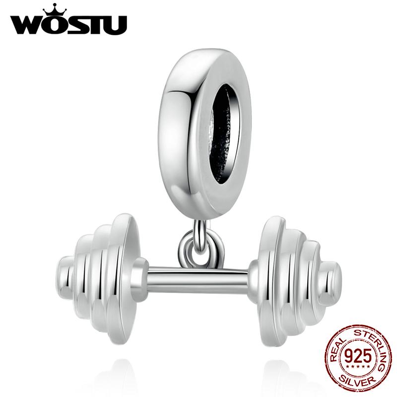 

WOSTU Genuine 925 Silver Fitness Exercises Girl Beads Charm Pendant Fit Bracelet Bangle Women DIY Fine Jewelry Gift