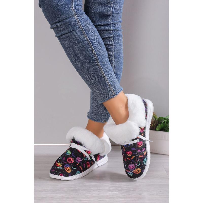 Plus Size Cotton Shoes Women's Winter 2025 New Casual Low-top Print Fleece Thickened Women's Snow Boots