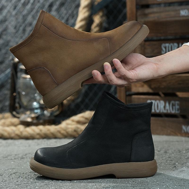The first layer of cowhide fashionable versatile casual men's shoes flat-soled soft-soled autumn and winter boots mid-top