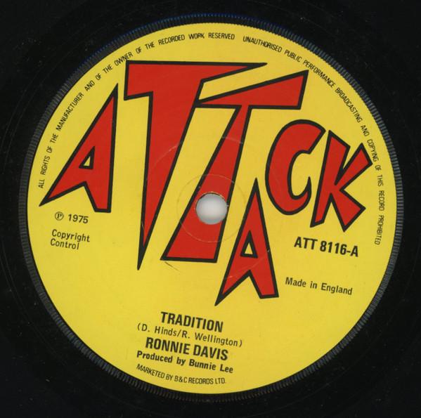 

7inch Record RONNIE DAVIS Tradition ATT8116 Attack 1975 UK Reggae Ska Dub Used