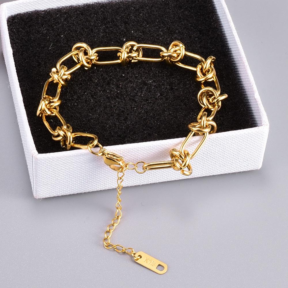 New Stainless Steel Gold colour Knotted Chain Bracelet Fashion for Women Men Hip Hop Twisted Link Bracelets