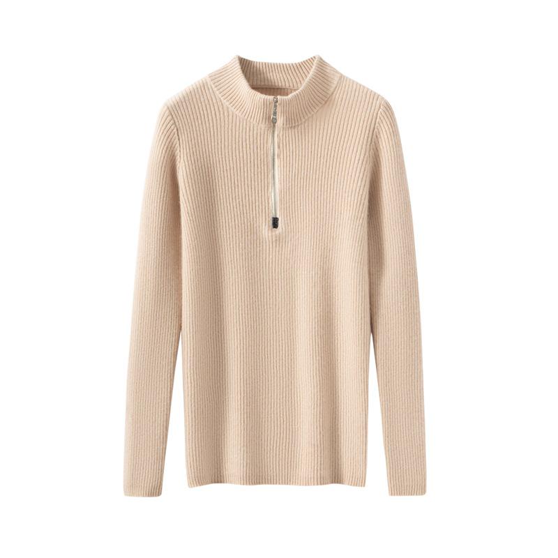 Women's Cashmere Half-High Collar Zipper Pullover Sweater - Autumn & Winter Collection