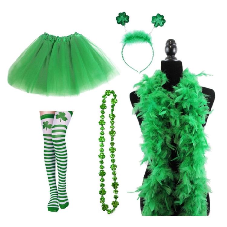 Saint Patricks Day Shamrock Headband&Necklace&Scarf&Leg Warmer for Girl Festival 1