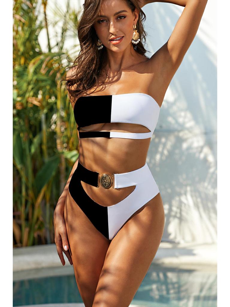 Women's Metal Buckle Bandeau Bandage Bikini - Style 2043