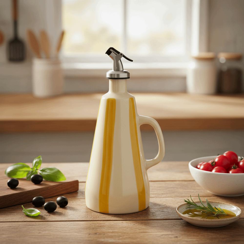 Bouteille à Huile Céramique Forme Cône Motif Citron Vinaigre Condiment Récipient Outil Assaisonnement Cuisine