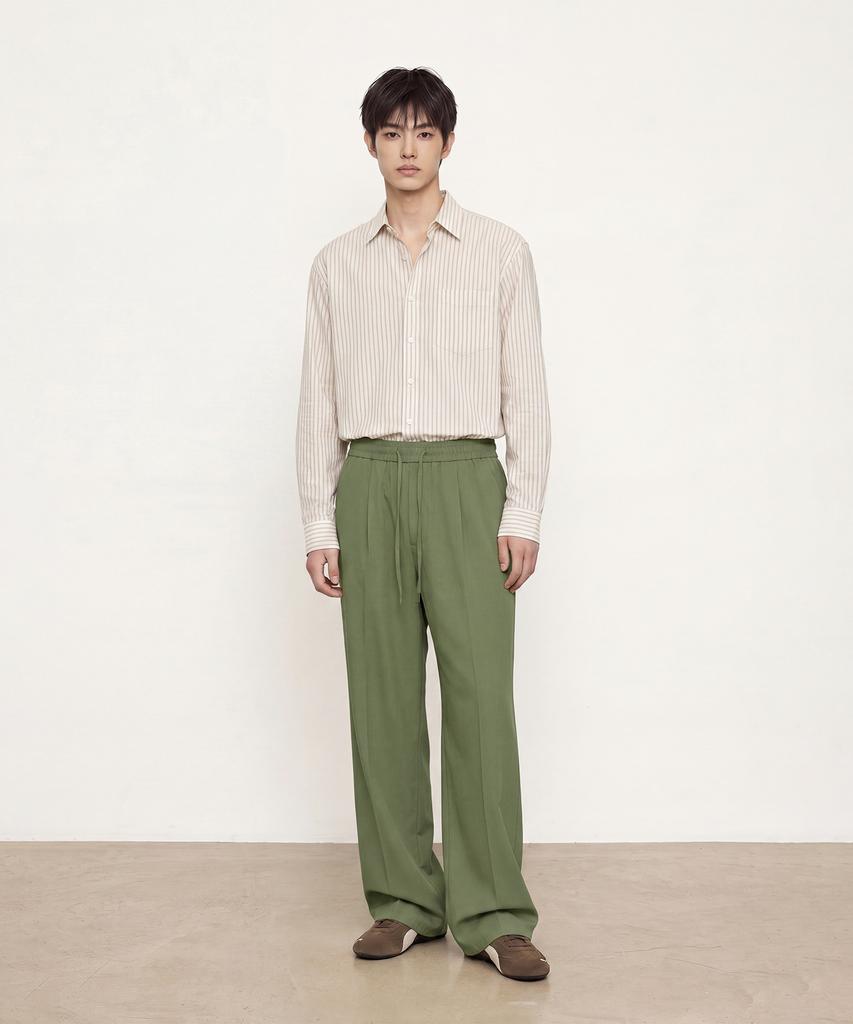 Seutaendeuobeo Linen Air Wide Pants [Light Khaki] (Type A)