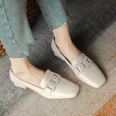 Shoes for Woman  Low Heel Elegant Women's Summer Footwear Black Loafers Normal Leather Casual Square Toe with Discount Chic