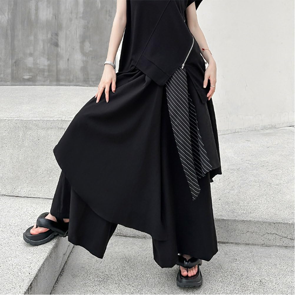 Morino Long Layered Skirt Pants for Men and Hakama Gaucho Street Black Wide-leg Pants, Women, Pants, Pants, Unique, Fashionable, Style,