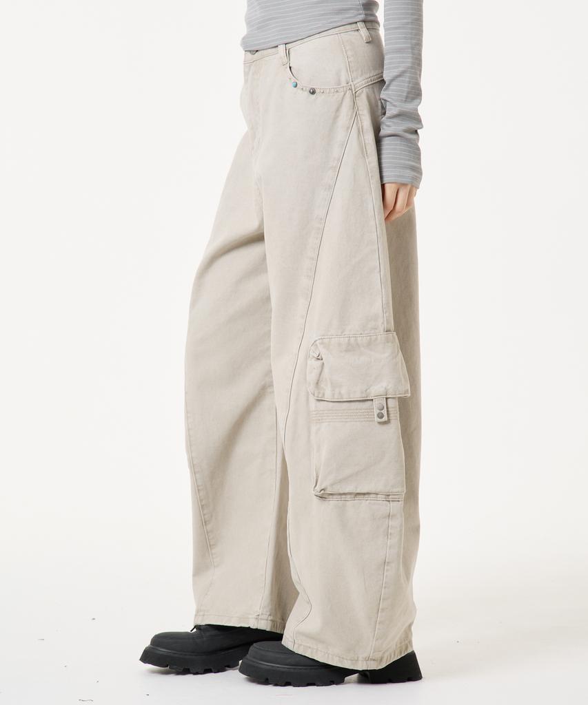 UNKNOWN PLANET Curved Cargo Cotton Pants Beige