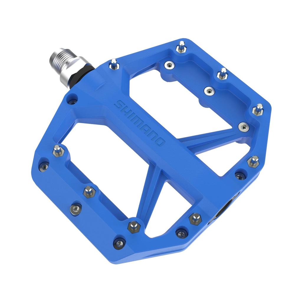 Shimano Flat for and Casual PD-GR400 Pedals, Blue, Trail, All-Mountain, Riding.