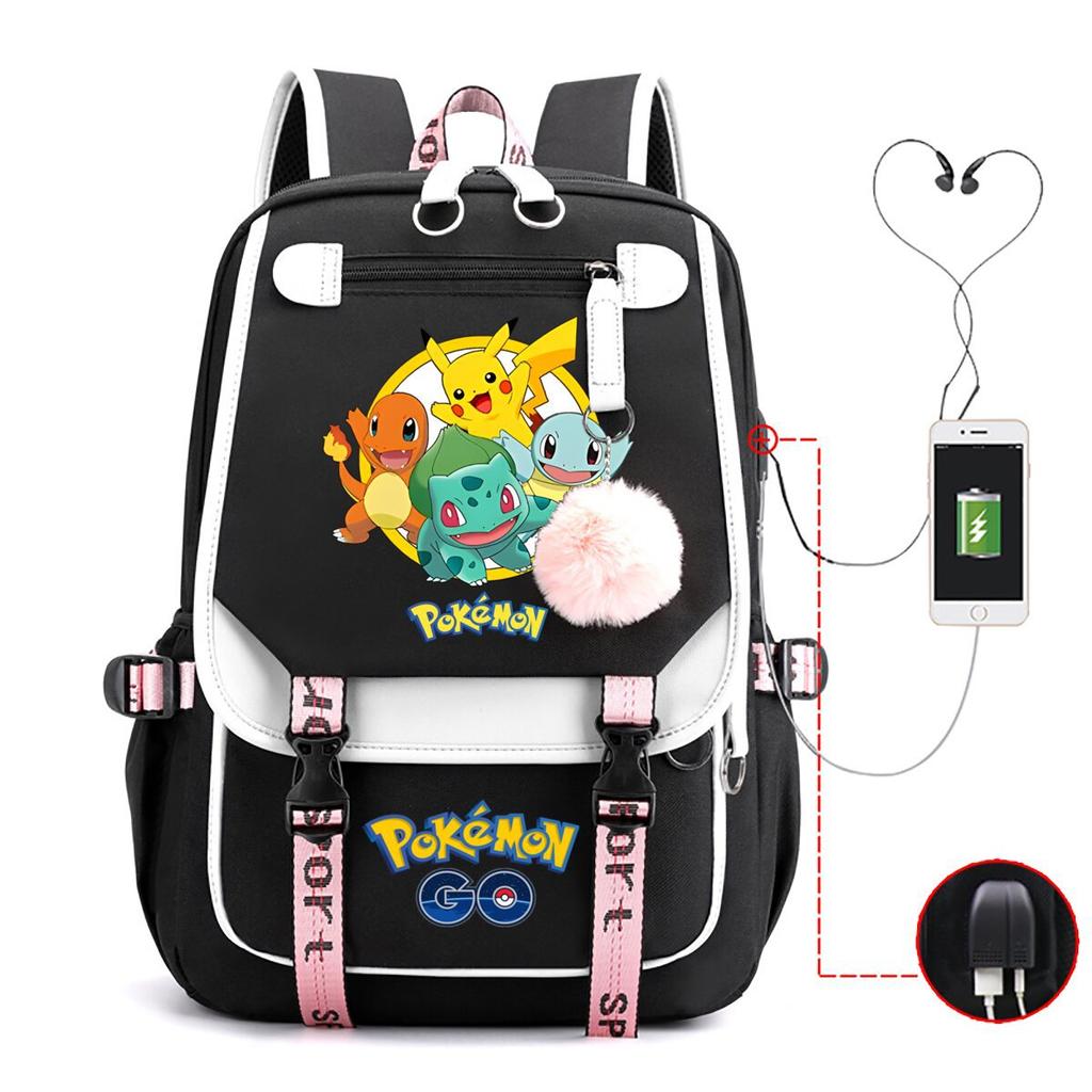 Contrasting Color Neutral Universal Schoolbag Cute Cartoon Print Primary And Secondary School Students Spine Protection Double Shoulder Usb Backpack