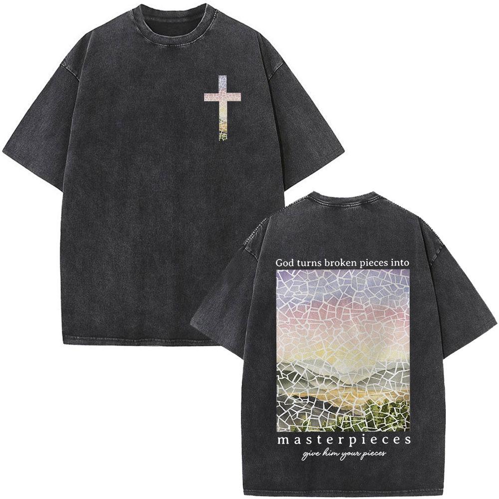 Faith in Fear Bible Washing T-shirt Men's Fashion Retro Oversized T-shirt Harajuku T-shirt